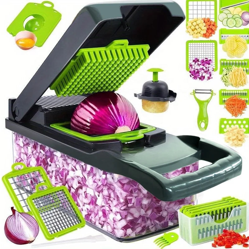Best Sell 16 in 1 Hand Held Multifunctional Onion Cutter Fruits Slicer Potatoes Peeler Manual Dropshipping Vegetable PP Material