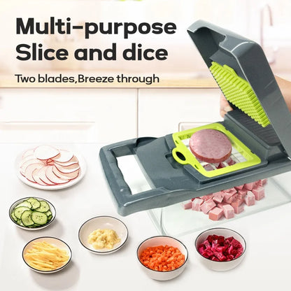 Best Sell 16 in 1 Hand Held Multifunctional Onion Cutter Fruits Slicer Potatoes Peeler Manual Dropshipping Vegetable PP Material