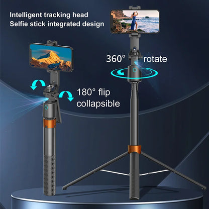 Intelligent AI Face Tracking PTZ Selfie Stick Tripod Anti-shake Foldable Travel Video Live 360 All-round Following Stabilizer